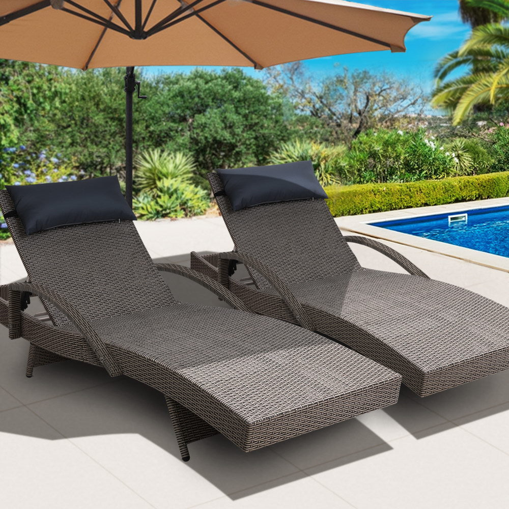 Sorrento Premium Set of 2 Sun Lounges - Grey